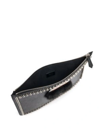 Shop Fendi Karl Fur-trimmed Textured Leather Pouch In Black White
