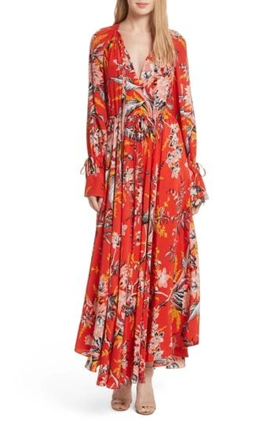 Shop Diane Von Furstenberg Floral Silk Maxi Dress In Avalon Poppy