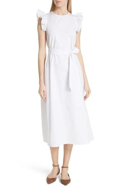 Shop Kate Spade Ruffle Cotton Poplin Dress In Fresh White