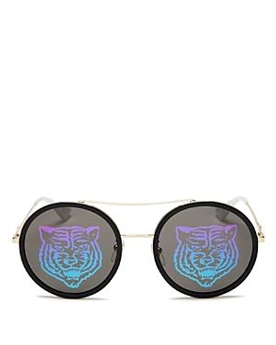 Shop Gucci Women's Tiger Round Mirrored Sunglasses, 56mm In Gold/black/green/pink