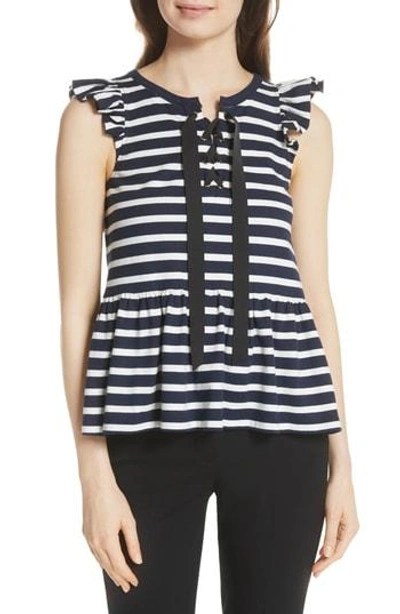 Shop Kate Spade Lace-up Stripe Tee In Rich Navy/ Off White