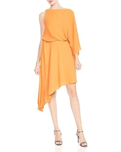 Shop Halston Heritage One-sleeve Asymmetric Draped Dress In Sunset