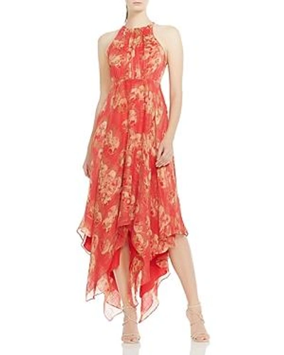 Shop Halston Heritage Strappy Handkerchief-hem Maxi Dress In Rose Red Starflower
