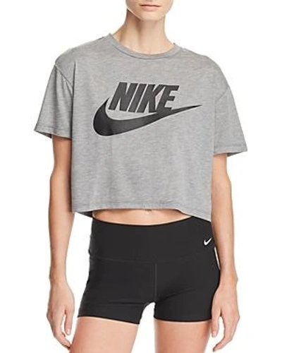 Shop Nike Essential Logo Cropped Tee In Carbon Heather