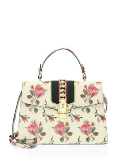 Shop Gucci Sylvie Leather Medium Satchel In White Multi