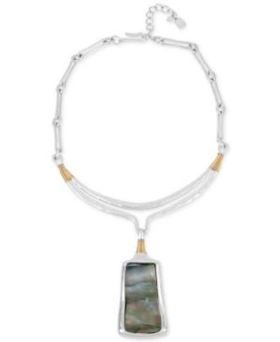 Shop Robert Lee Morris Soho Two-tone Sculptural Stone Pendant Necklace In Silver