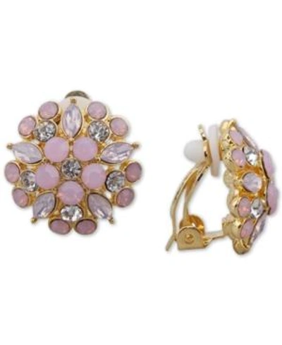 Shop Nina Gold-tone Multi-stone Flower Clip-on Stud Earrings In Gold/pink Opal/white Crys