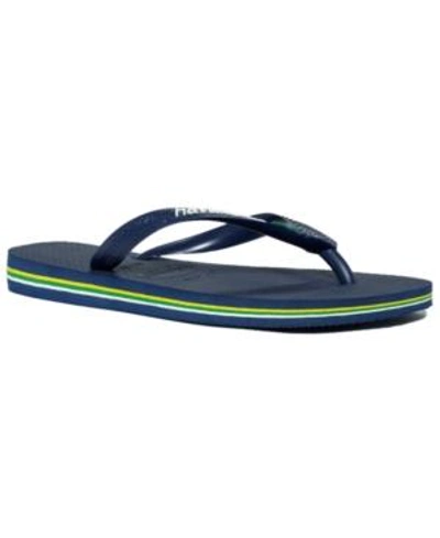 Shop Havaianas Men's Brazil Logo Flip-flop Sandals In Navy Blue