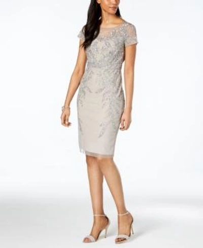 Shop Adrianna Papell Embellished Illusion Dress, Regular & Petite Sizes In Platinum