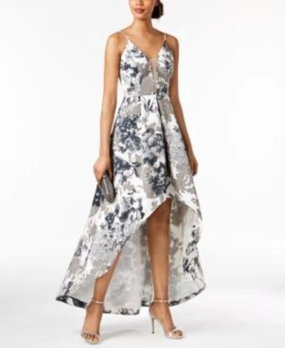 Shop Adrianna Papell Printed High-low Gown, Regular & Petite Sizes In Gray Multi