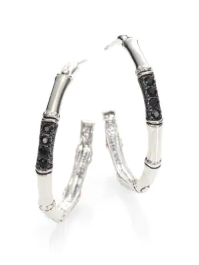 Shop John Hardy Bamboo Black Sapphire & Sterling Silver Lava Hoop Earrings In Silver Black