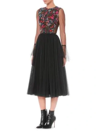 Shop Carolina Herrera Sequin Embroidered Fit-&-flare Dress In Black