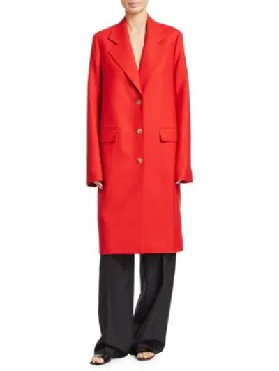 Teymon Notched lapel Single breasted Oversized Wool Coat In Red