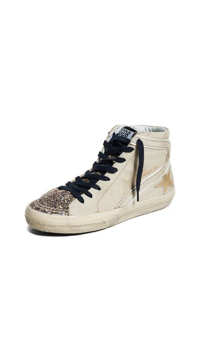 Shop Golden Goose Slide Sneakers In Cream/multi Glitter