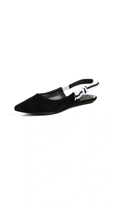 Jaggar Slight Point Toe Slingback Flats In Black ModeSens
