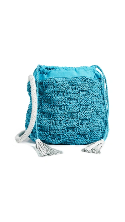 Shop Sophie Anderson Portia Knit Leather Bucket Bag In Blue