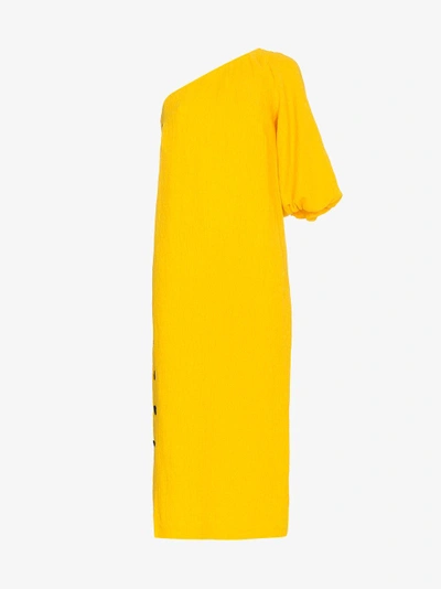 Shop Mara Hoffman Emile One-shoulder Cotton Linen-blend Dress In Yellow/orange