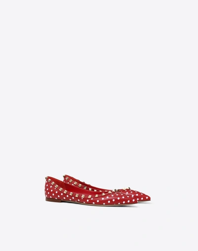 Shop Valentino Polka-dot Rockstud Ballet Flat In Red