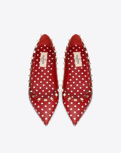 Shop Valentino Polka-dot Rockstud Ballet Flat In Red