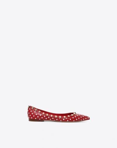 Shop Valentino Polka-dot Rockstud Ballet Flat In Red