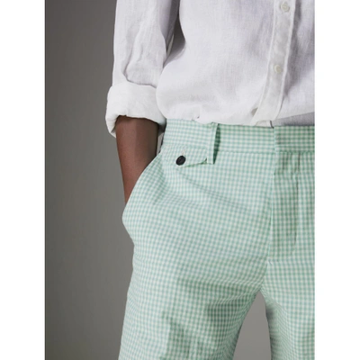 Shop Burberry Gingham Cotton Tailored Trousers In Pale Opal