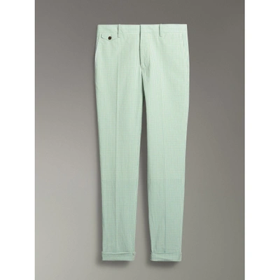 Shop Burberry Gingham Cotton Tailored Trousers In Pale Opal