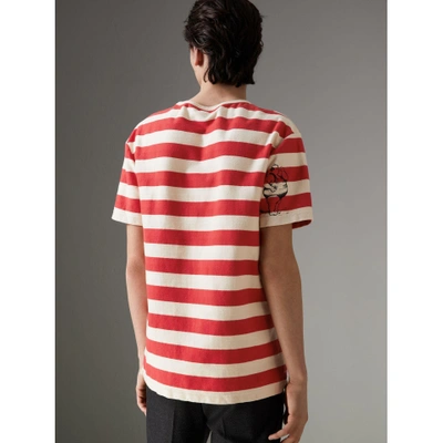 Shop Burberry Adventure Print Striped Cotton T-shirt In Off White/parade Red