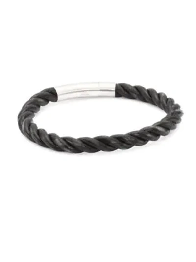 Shop Tateossian Men's Philip Silver And Leather Braided Bracelet In Black