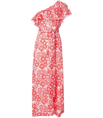 Shop Lisa Marie Fernandez Red White Floral Print Off Shoulder Dress