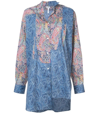 Shop Loewe Blue Multicolor Paisley Asymmetric Shirt