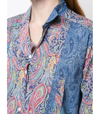 Shop Loewe Blue Multicolor Paisley Asymmetric Shirt