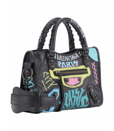 Shop Balenciaga Black Multicolor Mini City Graffiti Bag