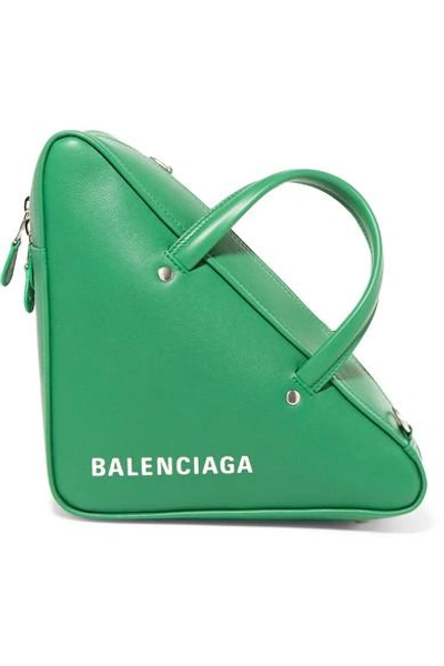 Shop Balenciaga Triangle Duffle Printed Textured-leather Tote In Green