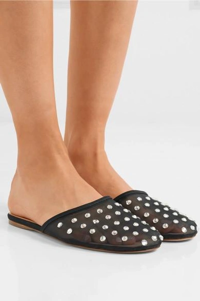 Shop Attico Gina Crystal-embellished Mesh Slippers In Black