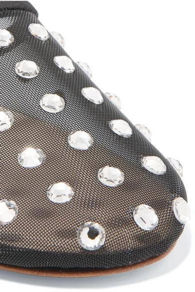 Shop Attico Gina Crystal-embellished Mesh Slippers In Black