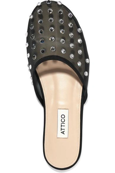 Shop Attico Gina Crystal-embellished Mesh Slippers In Black