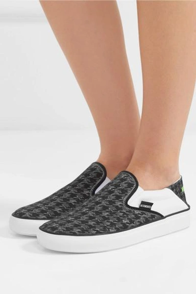 Shop Vetements Logo-print Collapsible-heel Canvas Slip-on Sneakers In Black