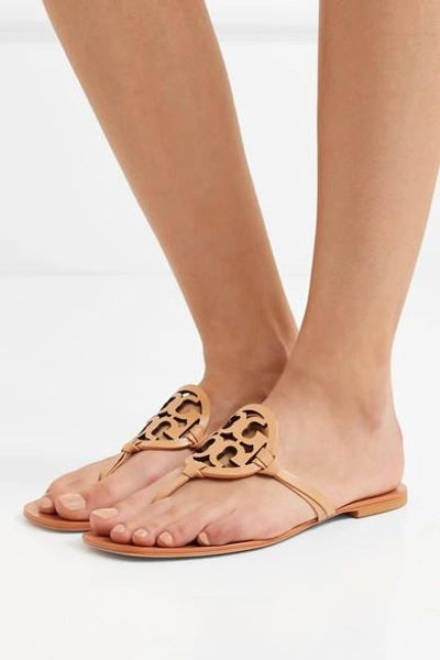 Shop Tory Burch Miller Logo-embellished Leather Sandals In Tan