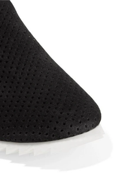 Shop Pedro Garcia Cristiane Perforated Suede Slip-on Sneakers In Black
