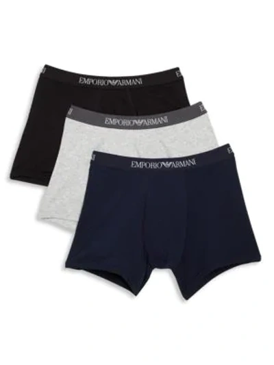 Shop Emporio Armani Men's Pure Cotton 3-pack Boxer Briefs In Black Navy Grey Melange