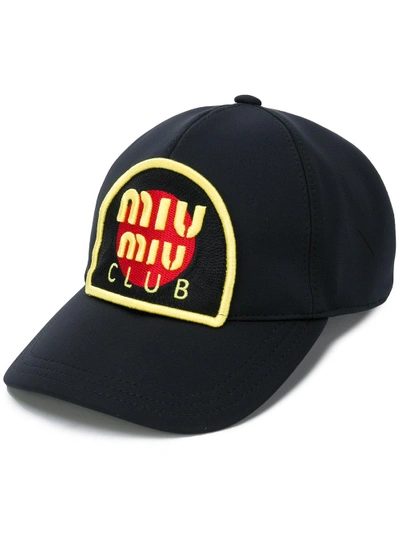 Shop Miu Miu Logo Patch Baseball Cap In Black