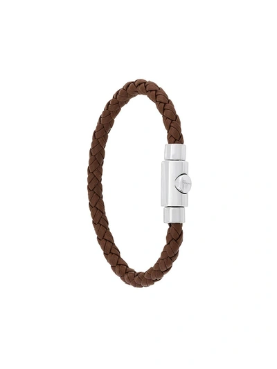Ferragamo Braided Leather Bracelet With Palladium Finishing In Brown