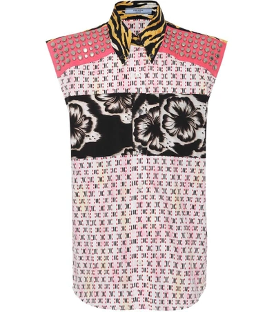 Shop Prada Studded Cotton Top In Multicoloured