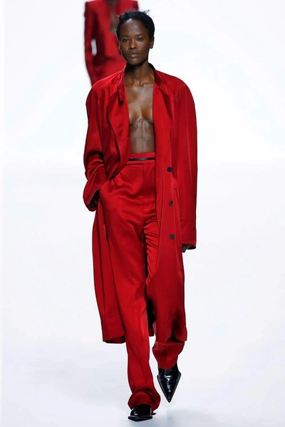 Shop Haider Ackermann Satin Coat In Red