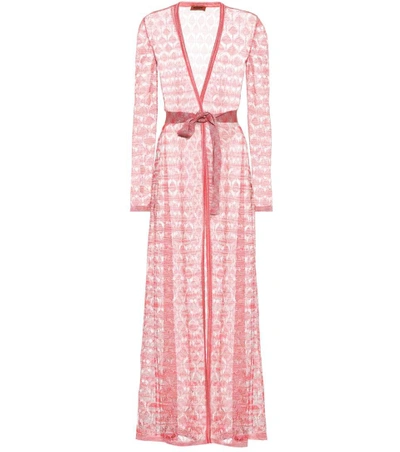 Shop Missoni Knit Maxi Cardigan In Pink