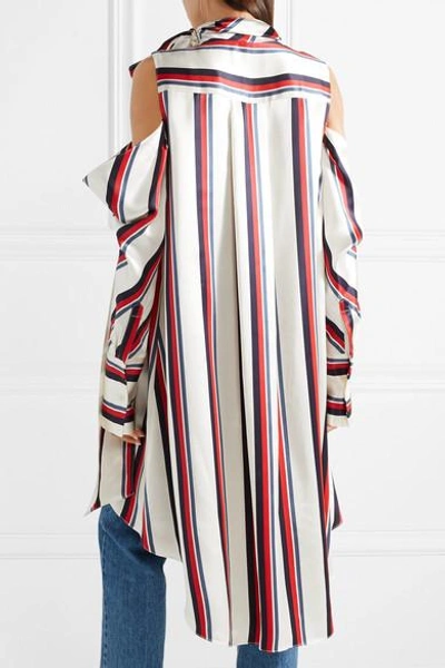 Shop Monse Oversized Cold-shoulder Striped Satin-twill Blouse In White