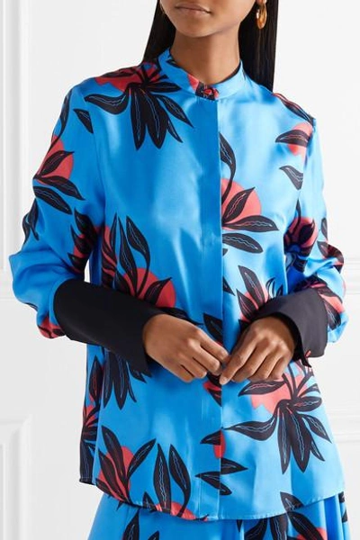 Shop Roksanda Imani Printed Silk Blouse In Azure