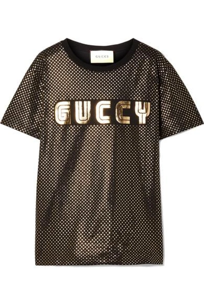 Shop Gucci Metallic Printed Cotton-jersey T-shirt