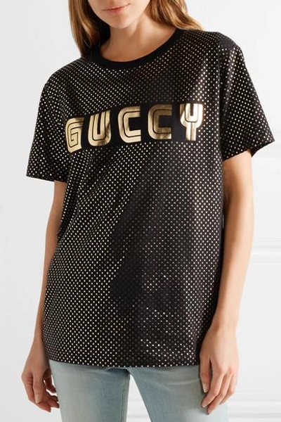 Shop Gucci Metallic Printed Cotton-jersey T-shirt