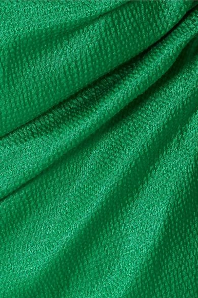 Shop Attico One-shoulder Ruffled Hammered Cotton-blend Satin Dress In Green